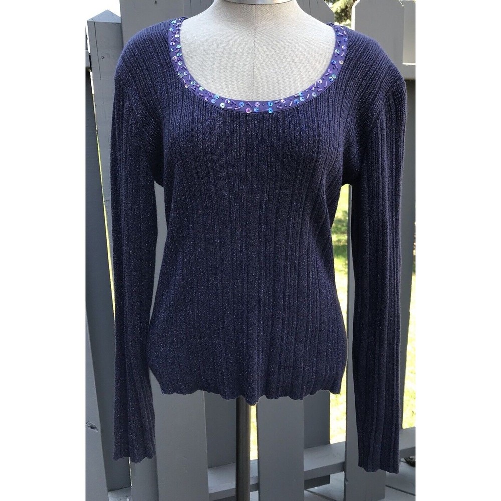 New York Company Ny & Co Metalic Sweater Purple M Sequins Knit